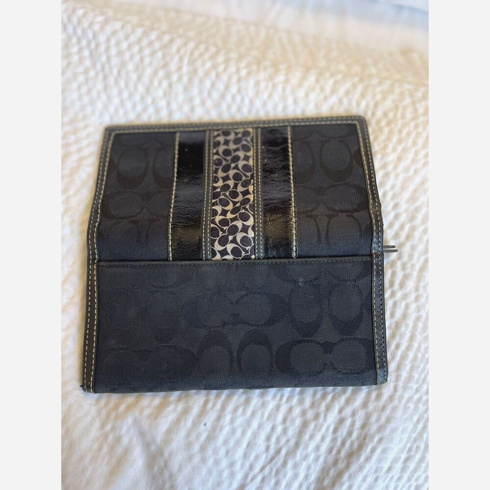 Coach Womens Black Jacquard Canvas Patent Leather C Signature Slim Wallet - Picture 4 of 11